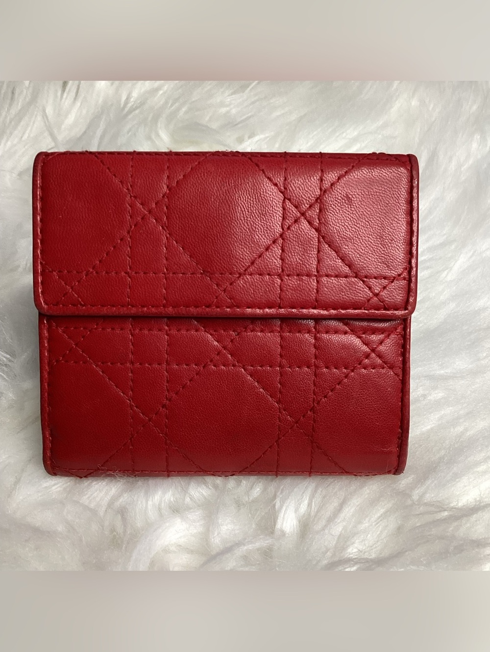 DIOR Red Cannage Leather Compact wallet